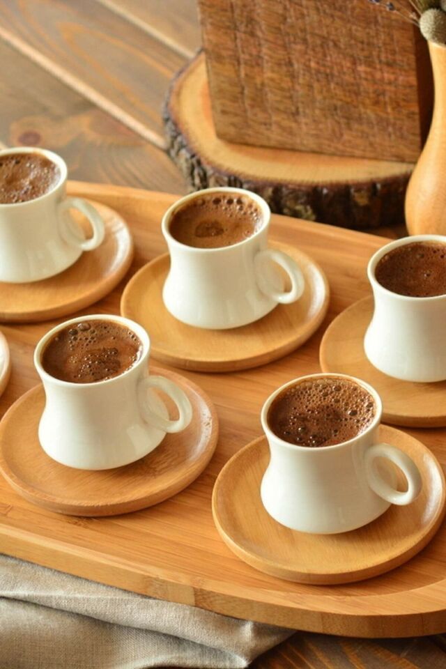 - 6 KİŞİLİK KAHVE TAKIMI, BAMBU TABAKLI